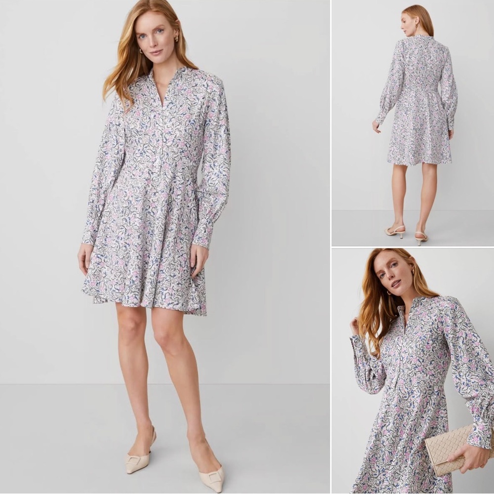 Ann Taylor Floral Puff Sleeve Flare Dress Size 2